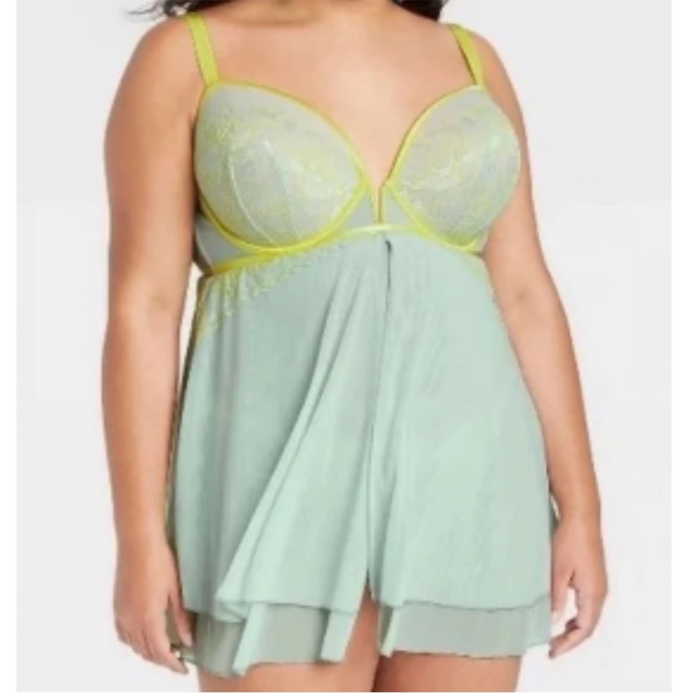 Auden Womens Teddy Night Gown Sheer Lace Babydoll Lingerie Nightie Mint Green